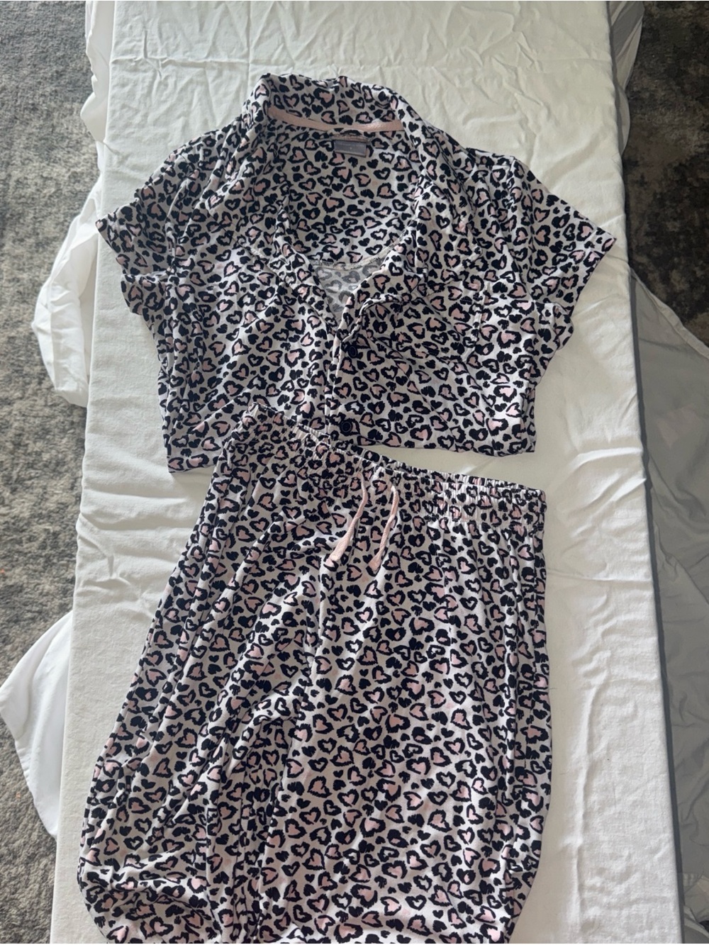 Women's Pink Leopard Print Short Sleeve Pajama Set
